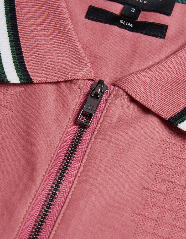 Mens Orbite Slim Fit Jacquard Polo Shirt (Pink)