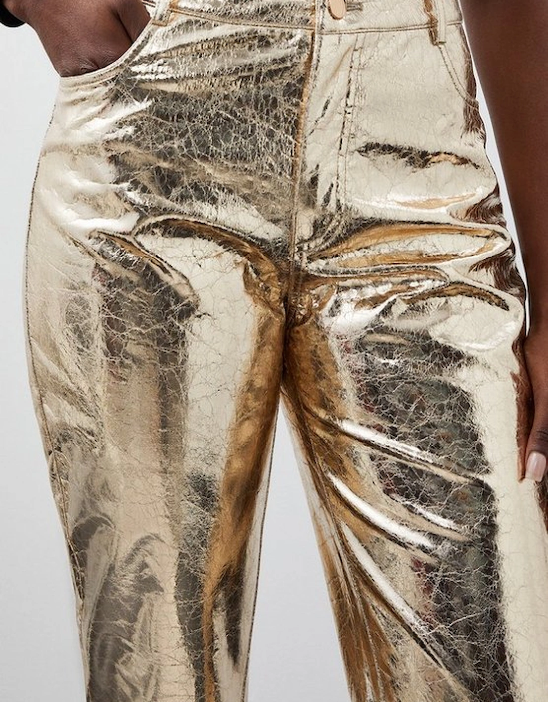 Metallic Faux Leather Straight Trousers