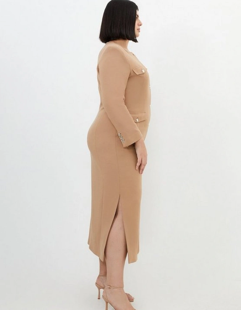 Plus Size Tailored Compact Stretch Button Through Dress