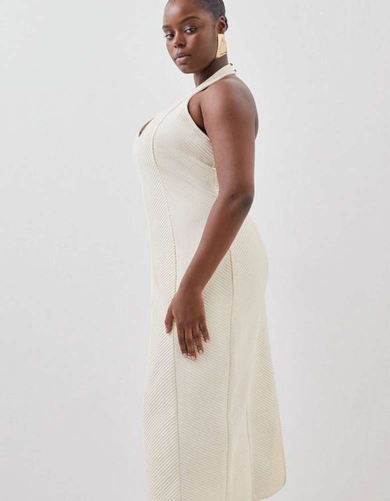 Plus Size Figure Form Bandage Textured Knit Midi Dress