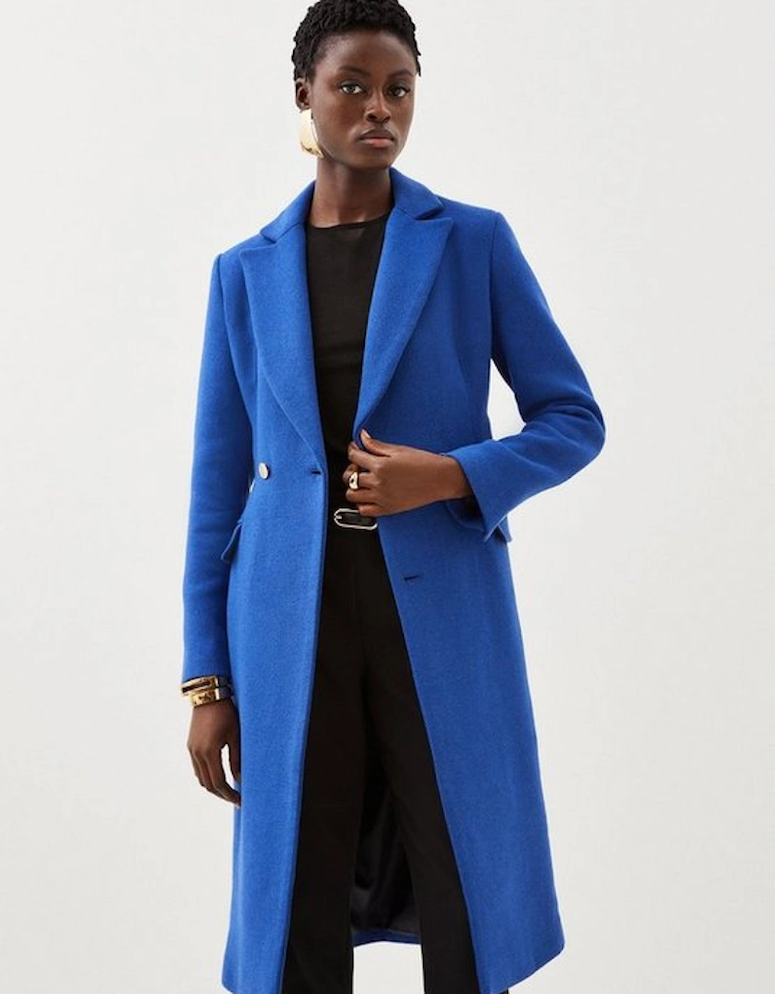 Italian Manteco Wool Mix Button Detail Belted Midi Coat
