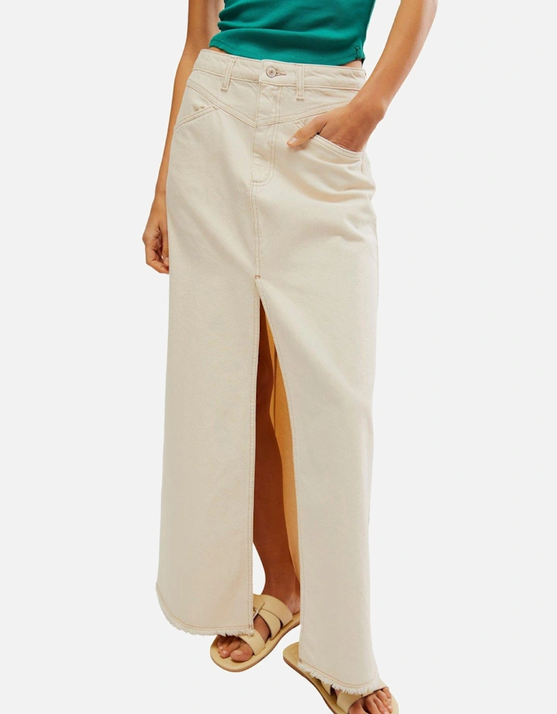 Come As You Are Denim Maxi Skirt - White