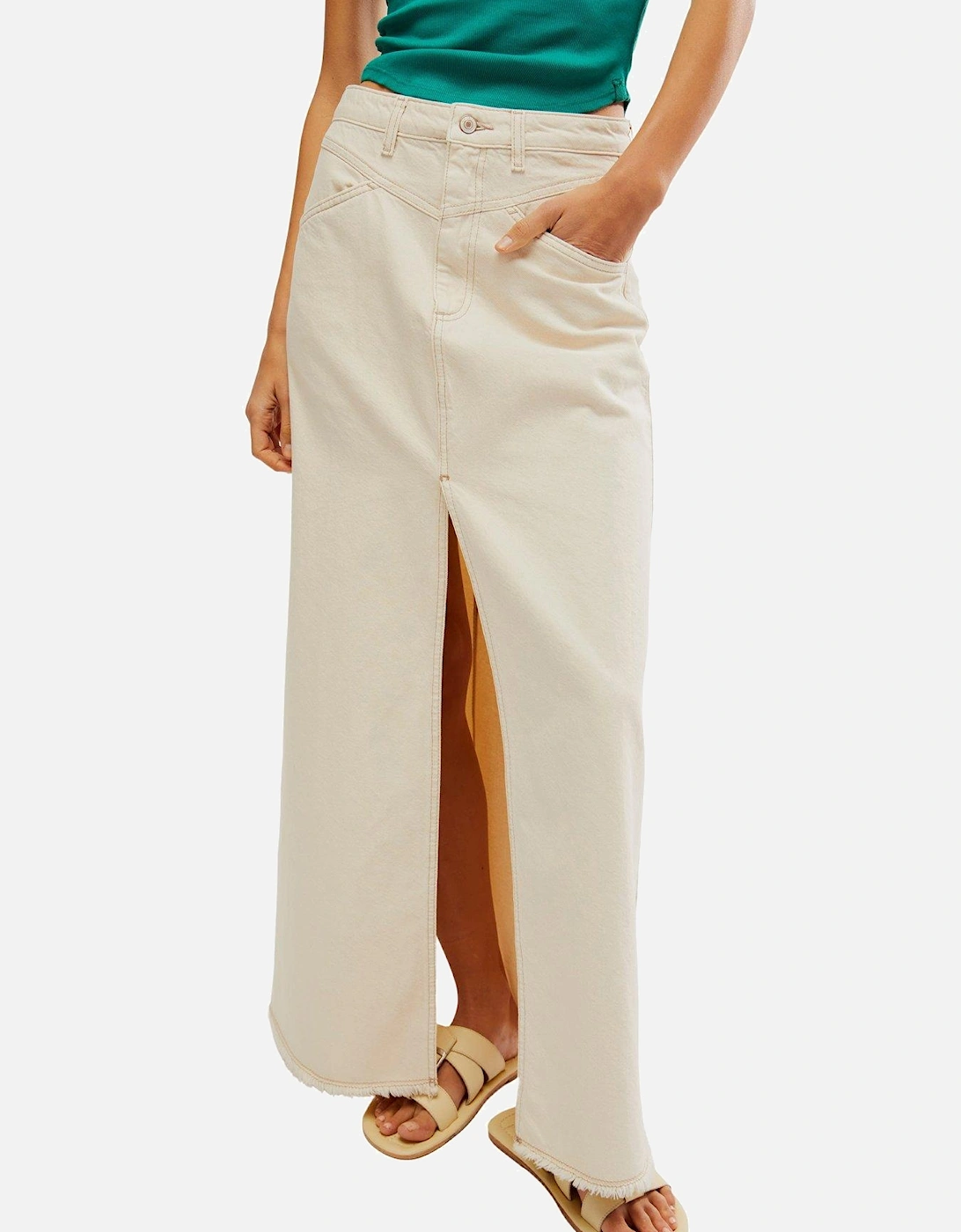 Come As You Are Denim Maxi Skirt - White, 6 of 5