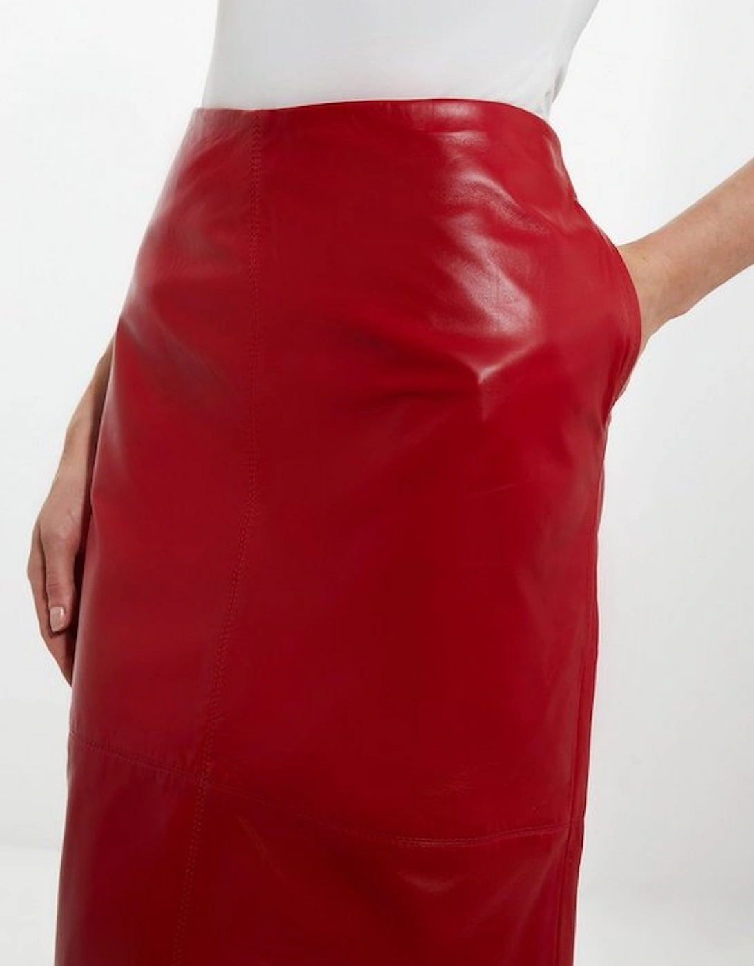 Leather Panel Pencil Midi Skirt