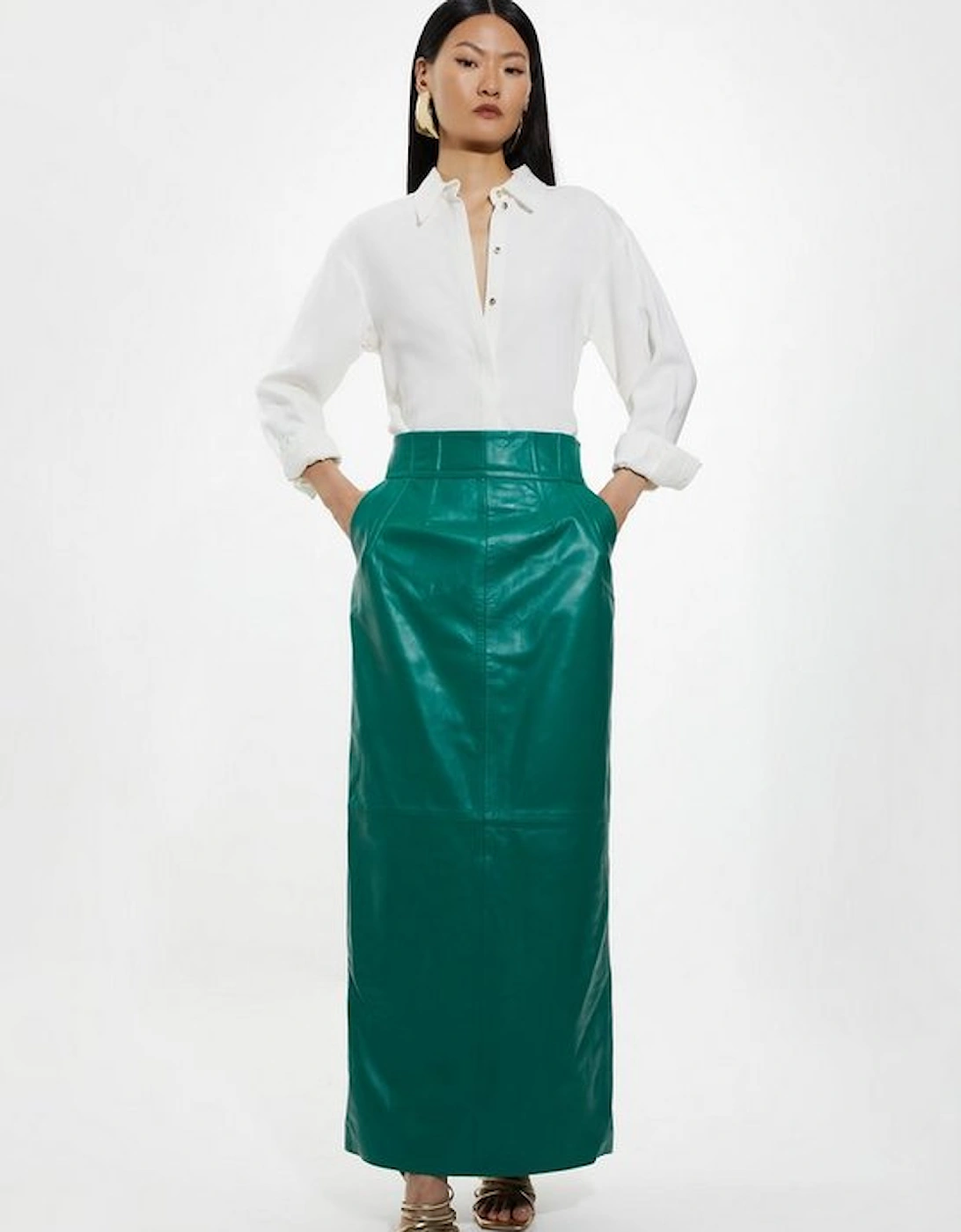 Leather Corset Detail High Waist Maxi Pencil Skirt, 5 of 4