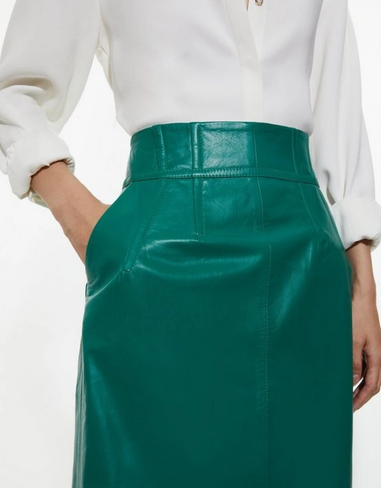 Leather Corset Detail High Waist Maxi Pencil Skirt
