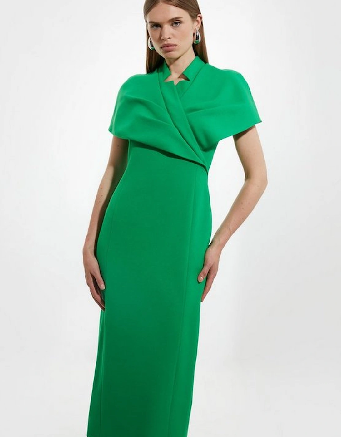 Structured Crepe Cape Detail Midi Dress, 4 of 3