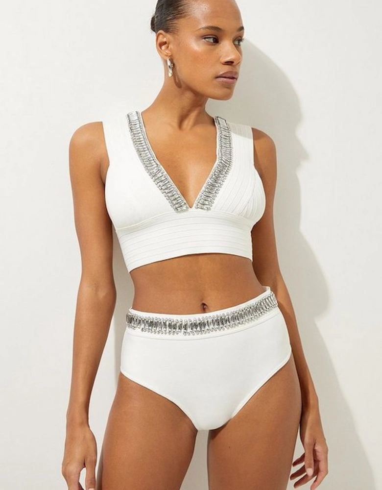 Bandage Embellished Trim High Waist Bikini Bottoms