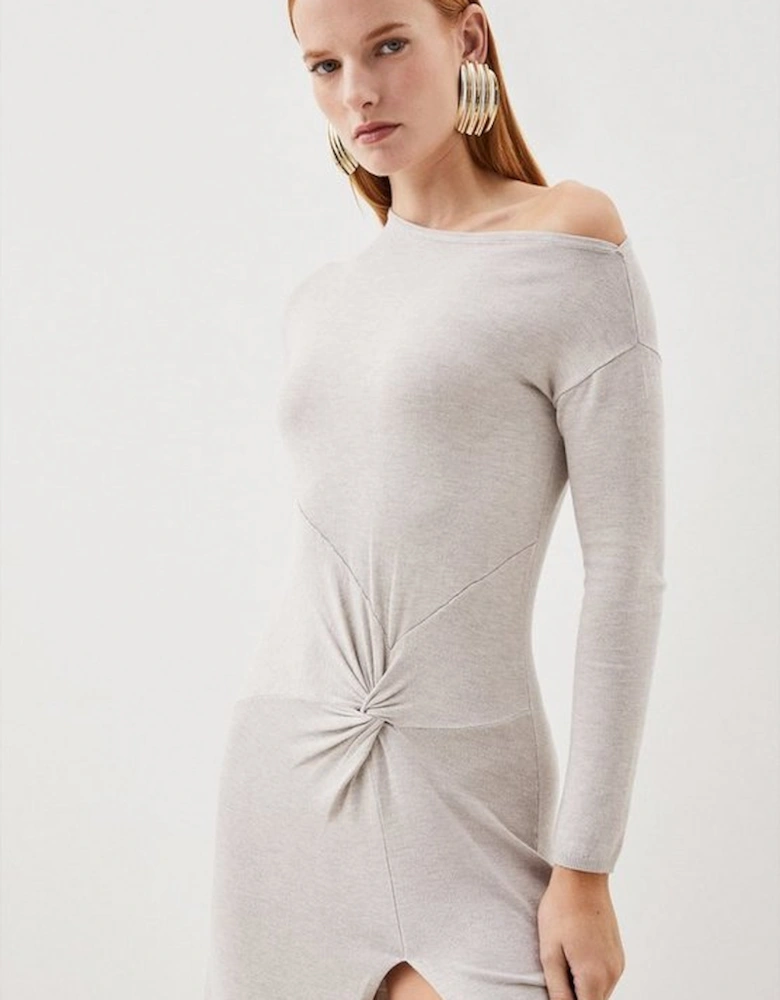 Viscose Blend Twist Knot Cold Shoulder Knitted Maxi Dress