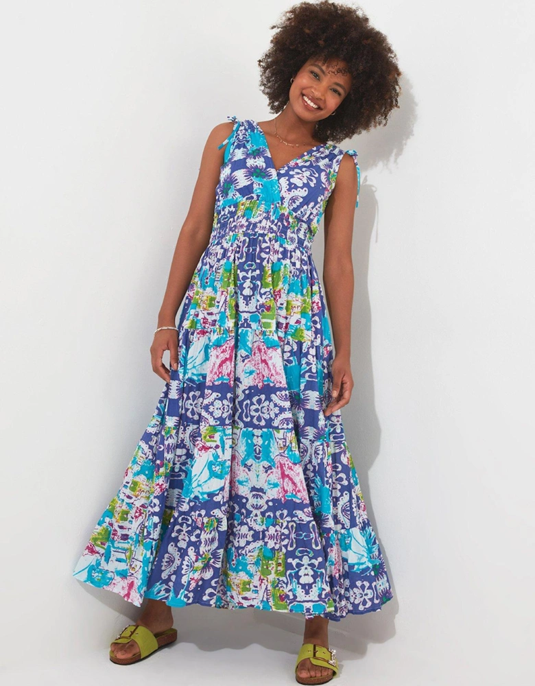 Floral Printed Maxi Dress - Blue