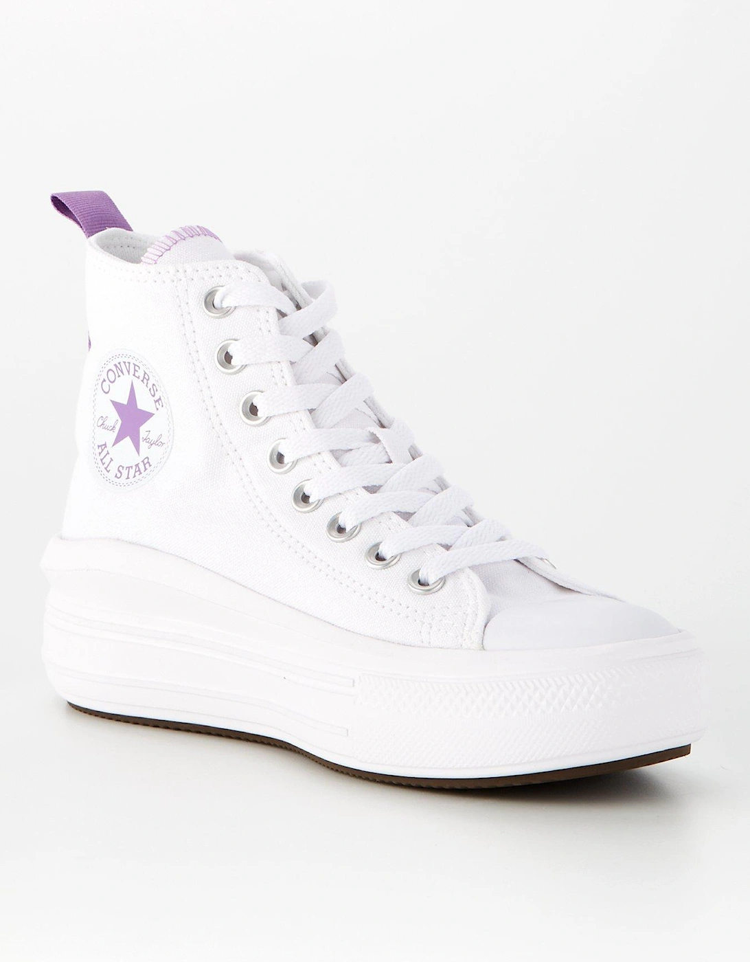 Junior Girls Move Canvas Hi Top Trainers - White/Purple