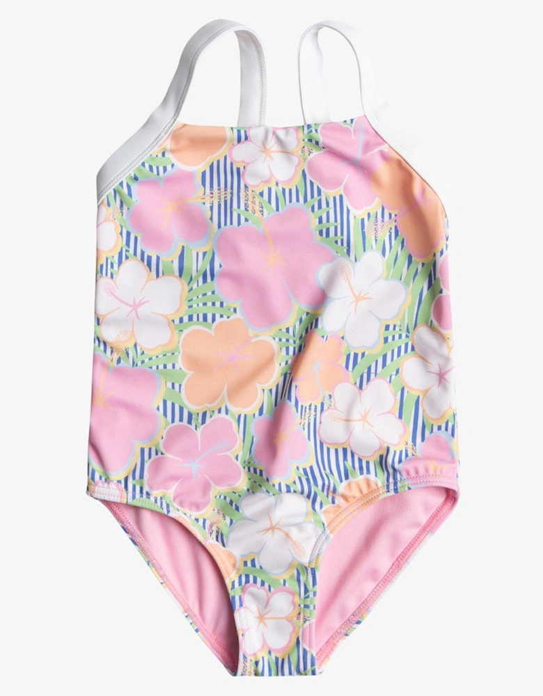 Girls One Piece Stretch Fabric Swimsuit - Pink Print