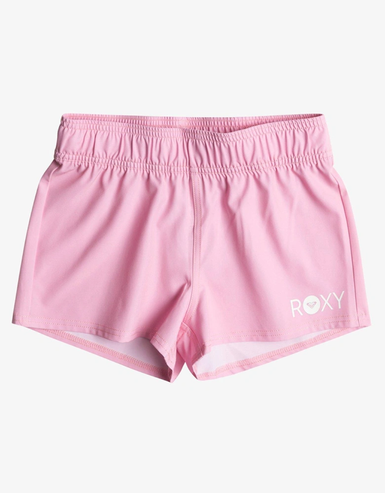Girls Short Length Fully Elasticated Waist Fabric Boardshorts - Pink
