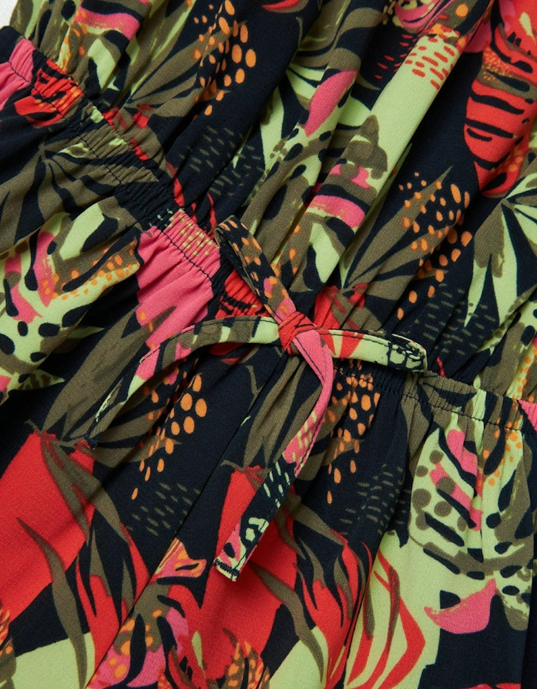 Girls Vinaya Woven Tropical Print Frill Playsuit - Dark Sapphire Tropical