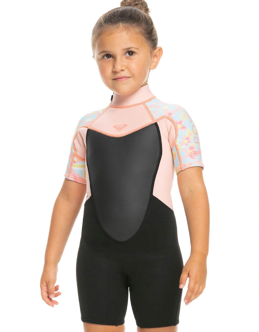 Young Girls 2/2mm Prologue Back Zip Short Sleeve Spring Wetsuit - Orange Print, 2 of 1