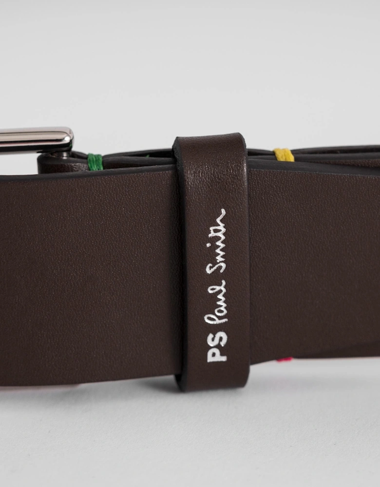 Mens Leather Belt With Colourful Stitch Detail
