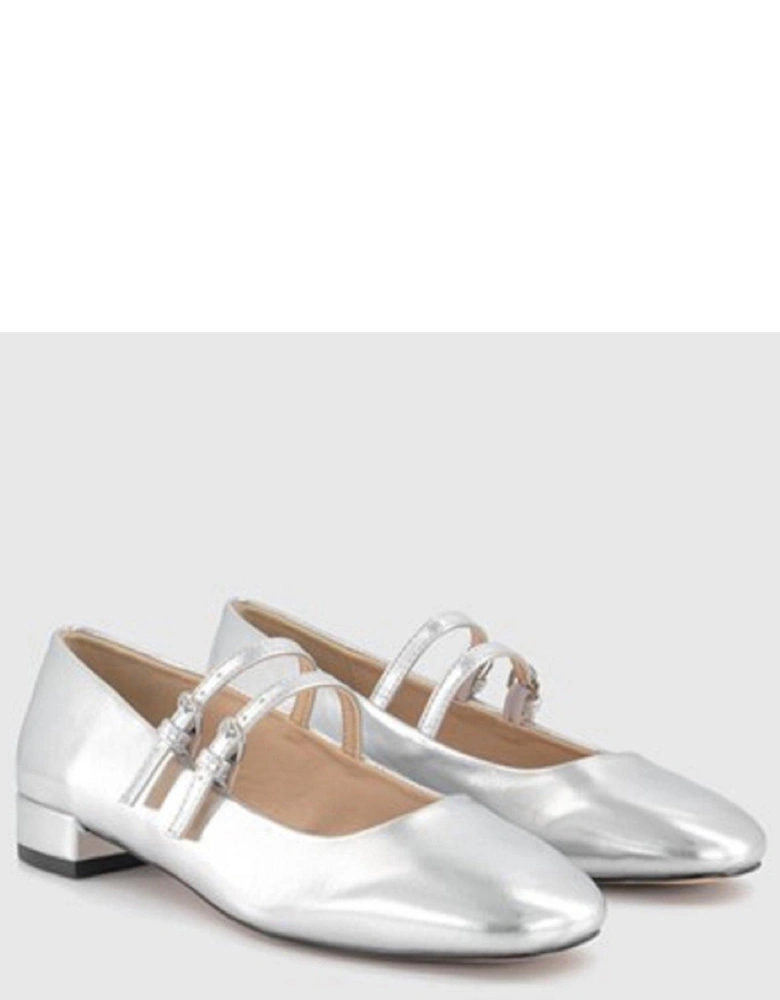 Frenchkiss Two Strap Mary Jane Flat Shoe - Silver