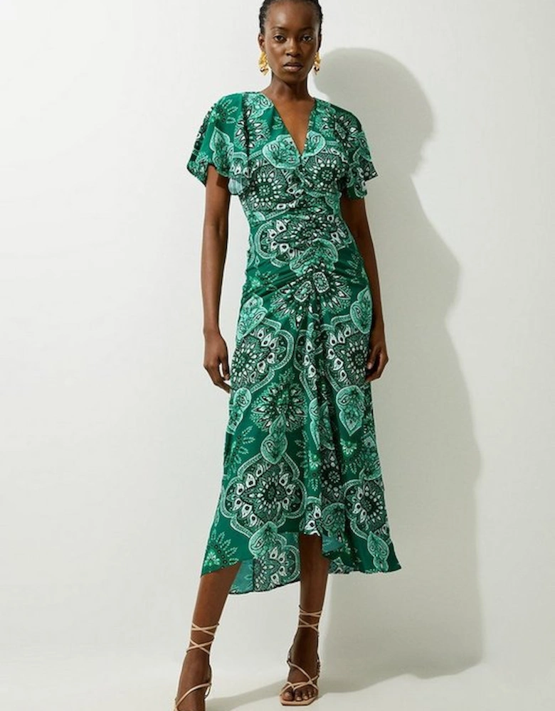Paisley Printed Morocain Woven Maxi Dress