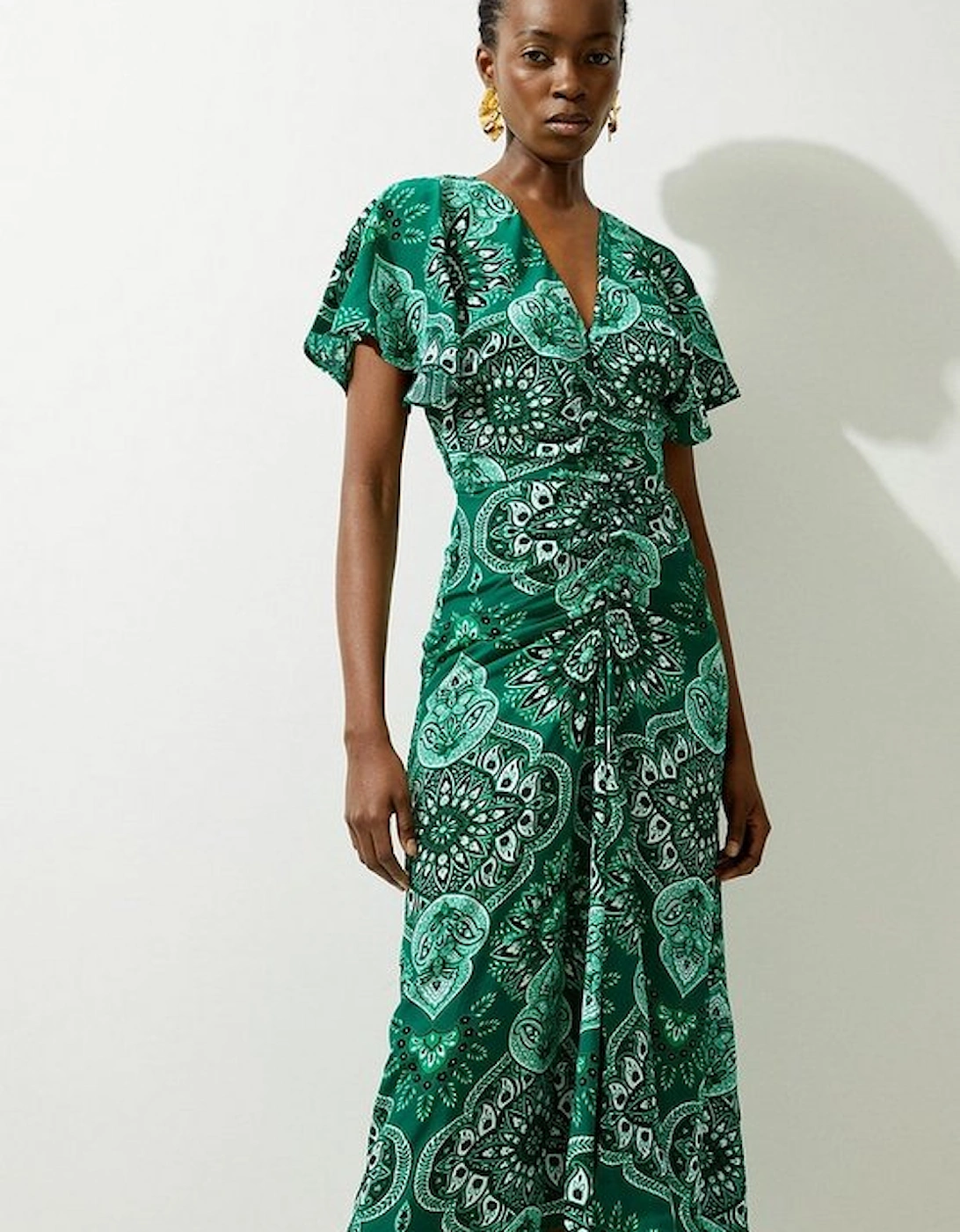 Paisley Printed Morocain Woven Midi Dress