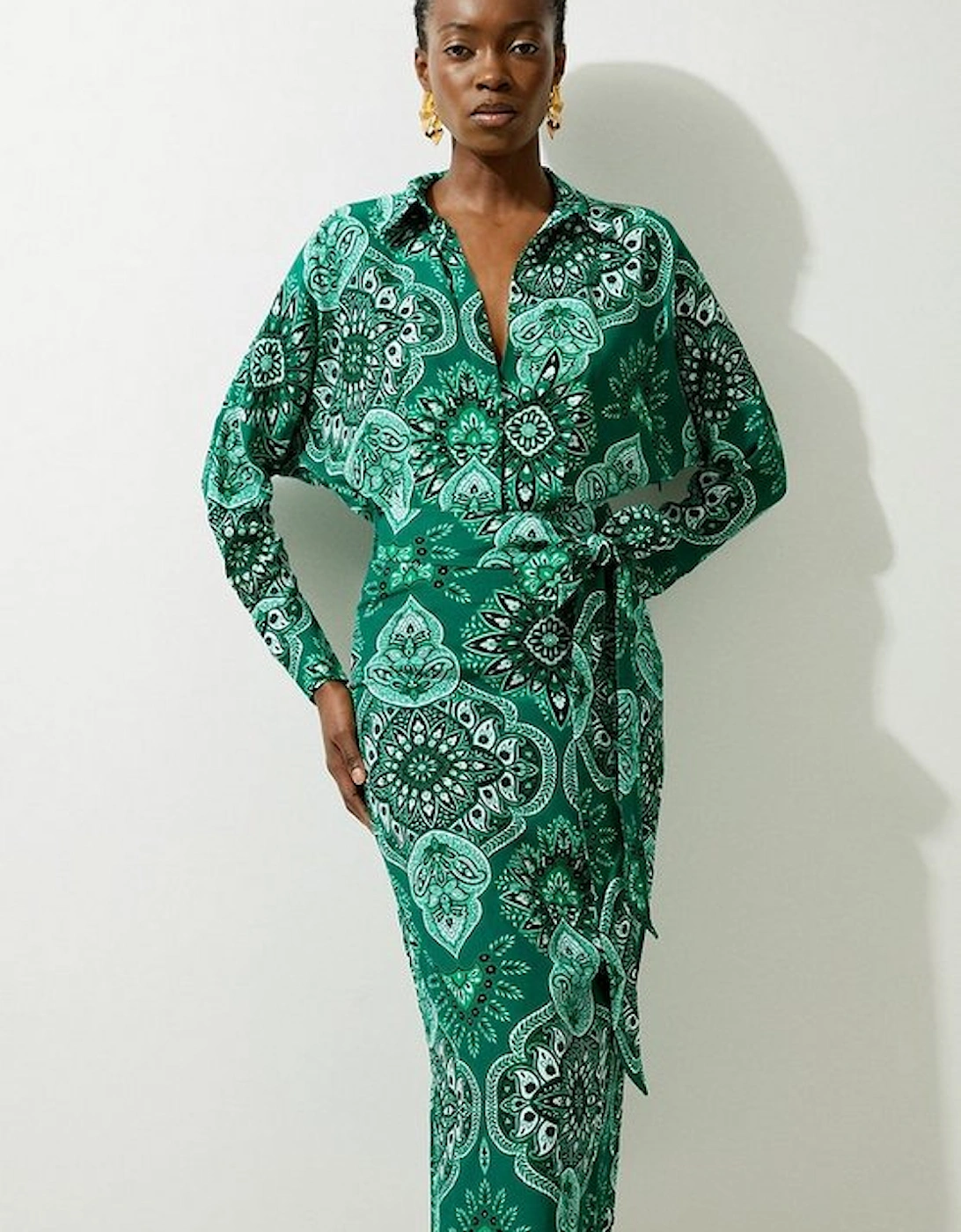 Paisley Printed Morocain Woven Midi Shirt Dress, 4 of 3