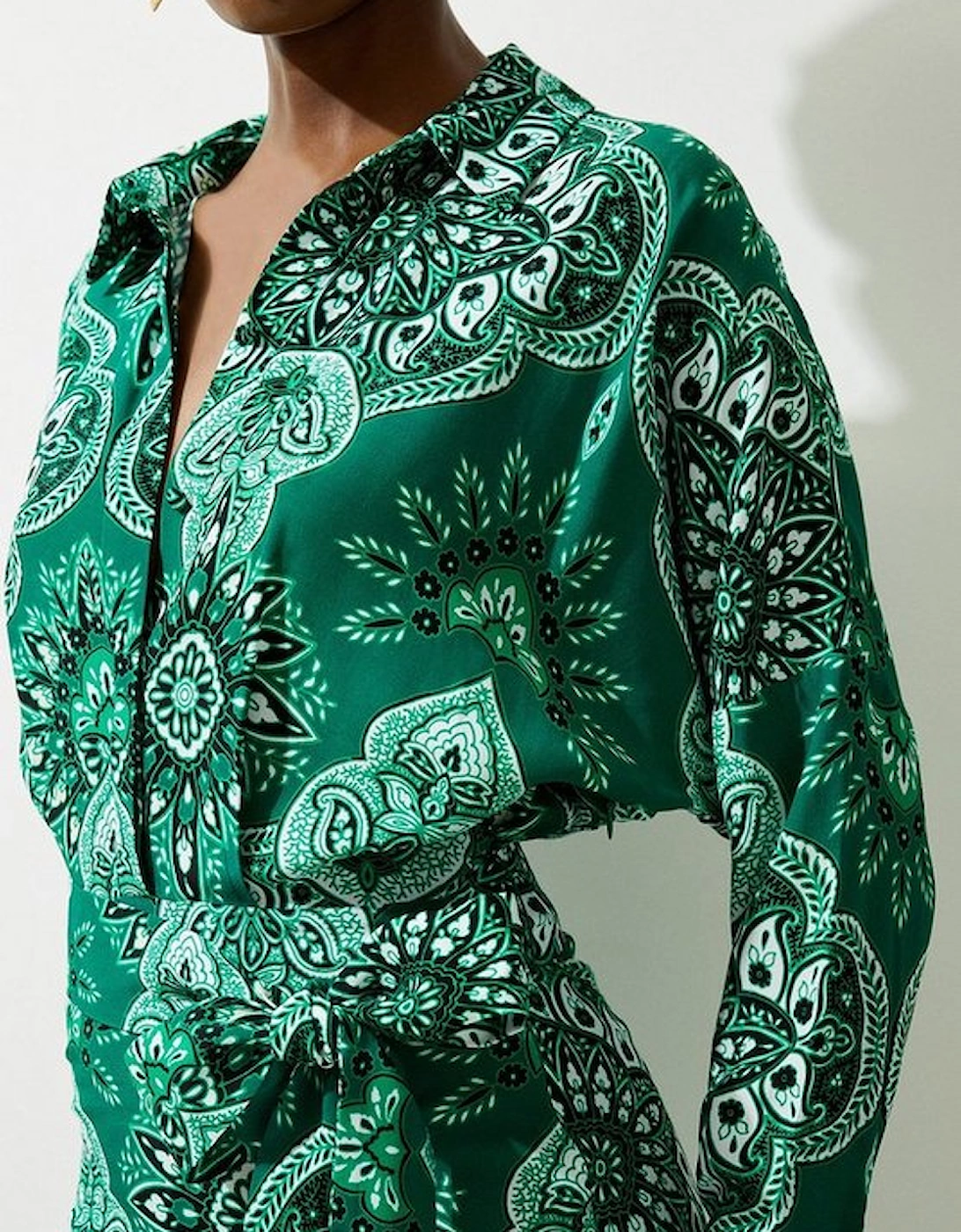 Paisley Printed Morocain Woven Midi Shirt Dress