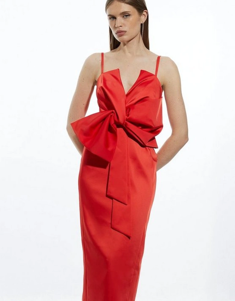 Tailored Satin Bow Detail Midi Dress