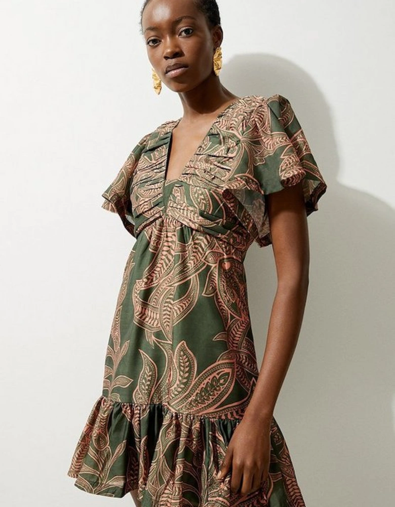 Batik Print Cotton Voile Puffy Sleeve Woven Mini Dress
