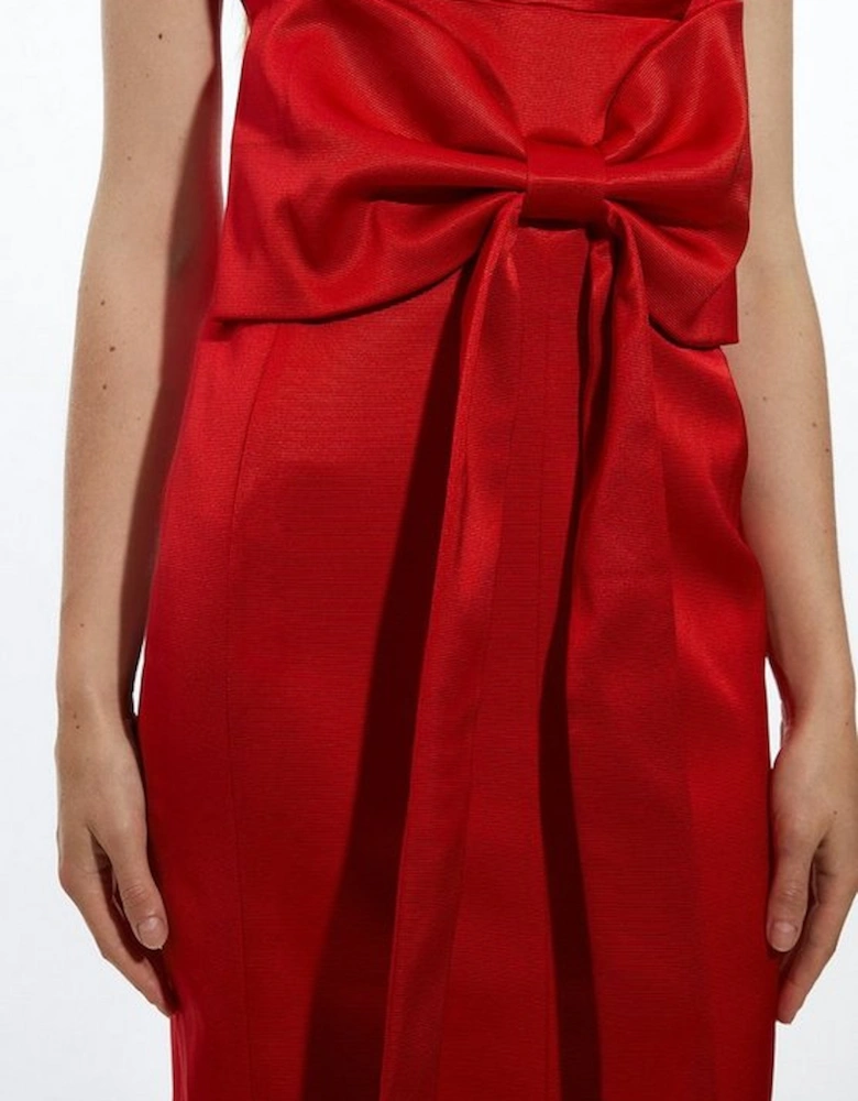 Tailored Satin Bow Detail Cap Sleeve Midi Dress