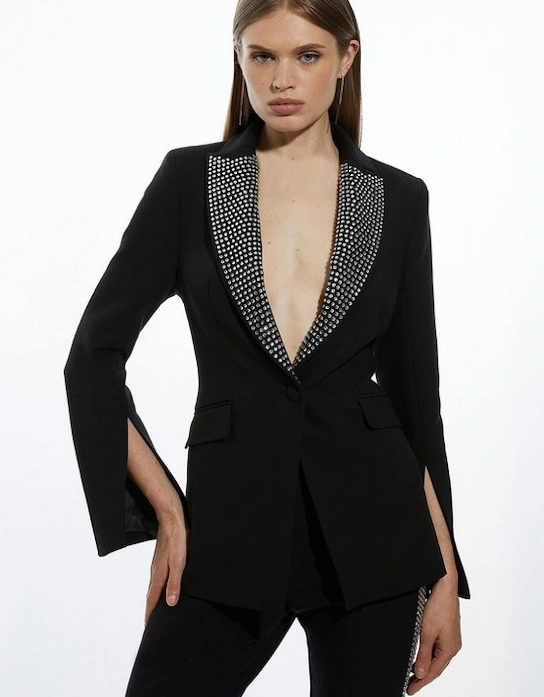 Clean Tailored Embellished Single Breasted Open Sleeve Blazer, 4 of 3