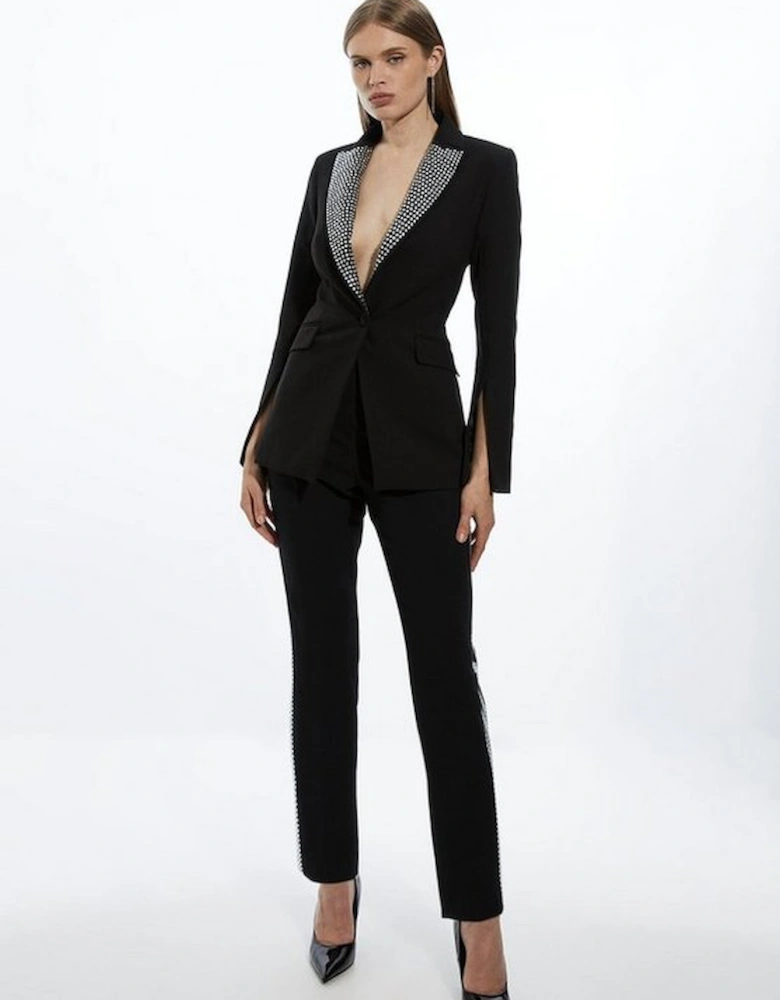 Clean Tailored Embellished Single Breasted Open Sleeve Blazer