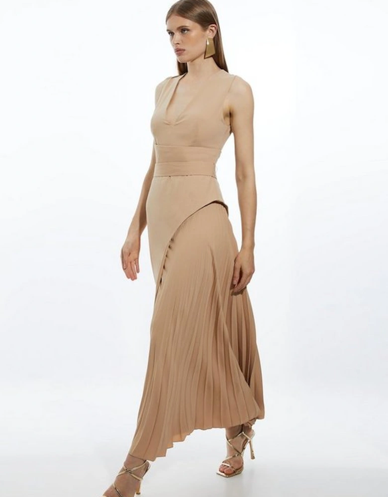 Soft Tailored Side Pleated Midi Dress