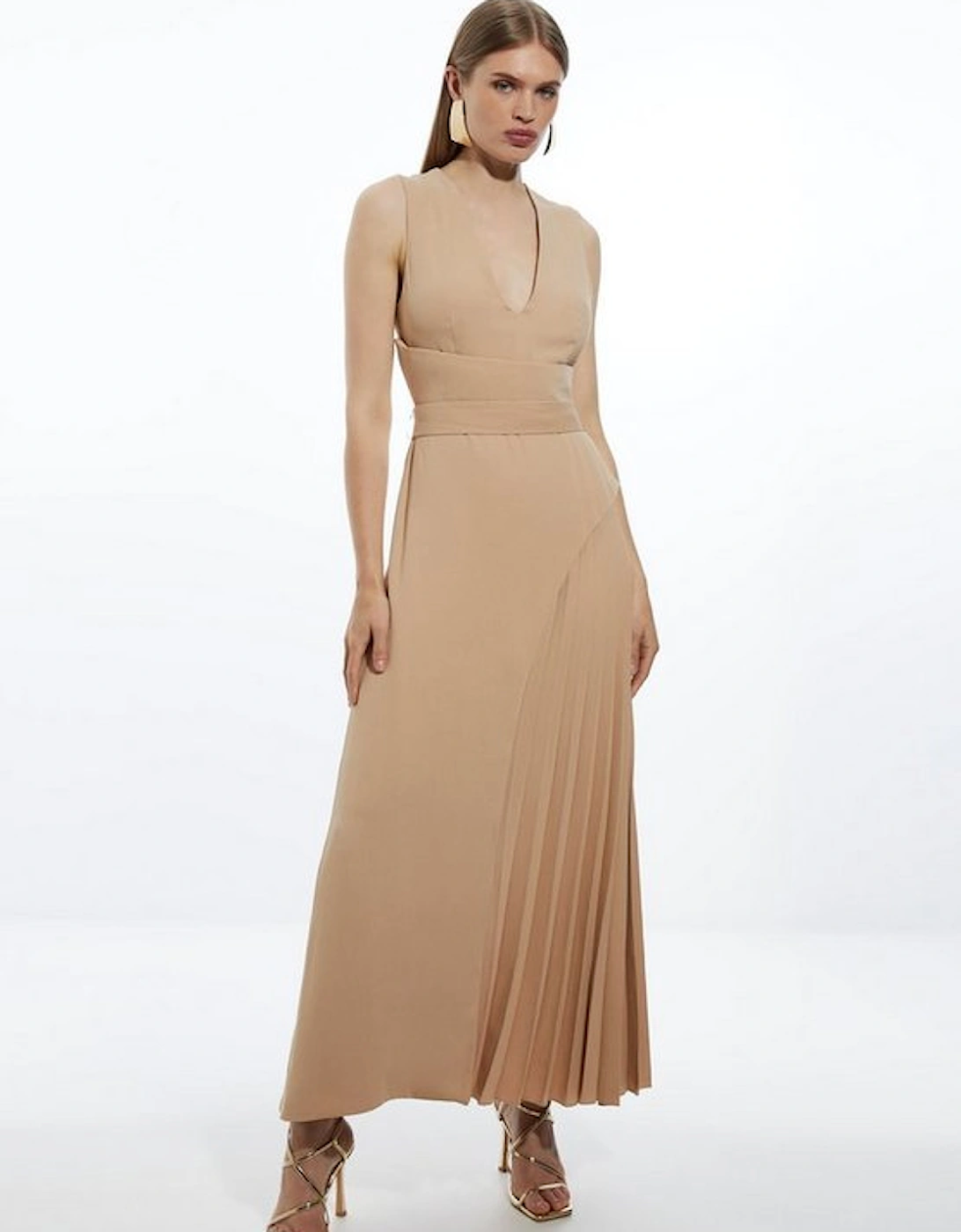 Soft Tailored Side Pleated Midi Dress