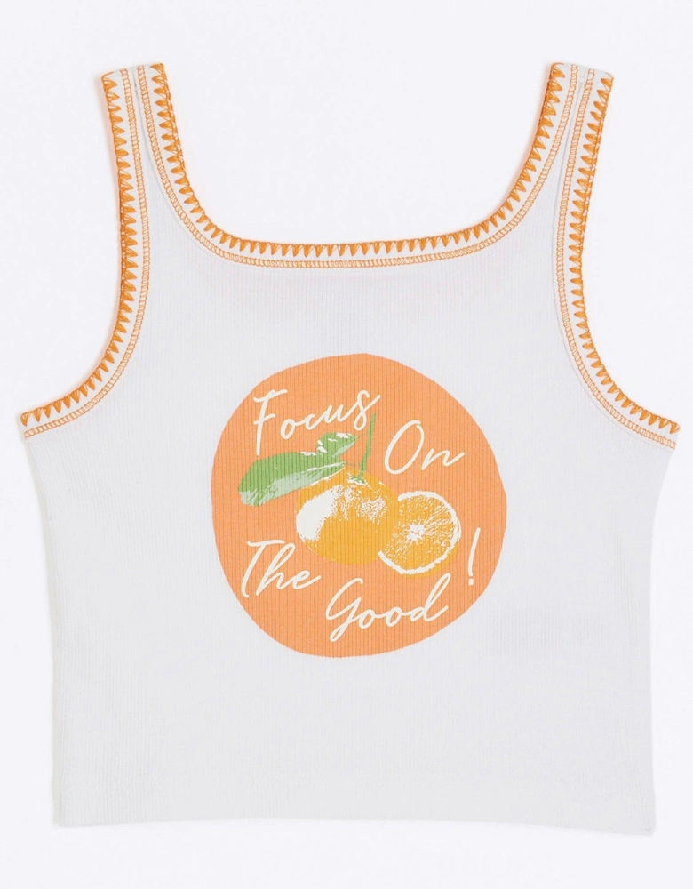 Girls Graphic Stitched Tank Top - White