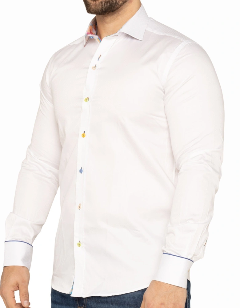 Mens Summer Flower Trim Shirt (White)