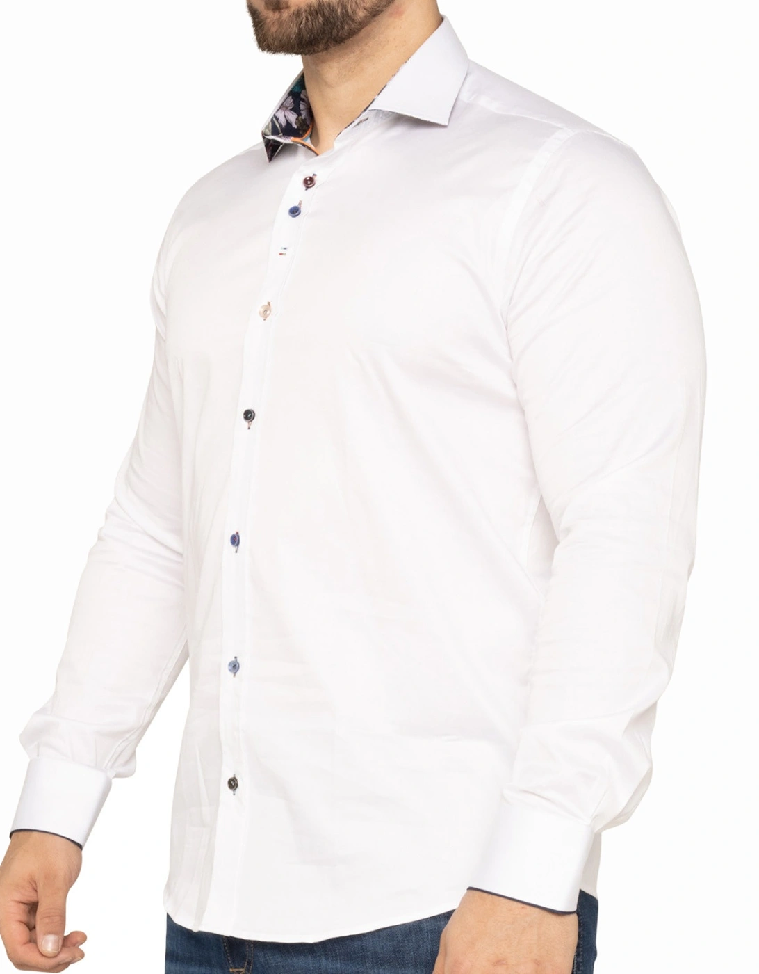 Mens Flower Trim Shirt (White)