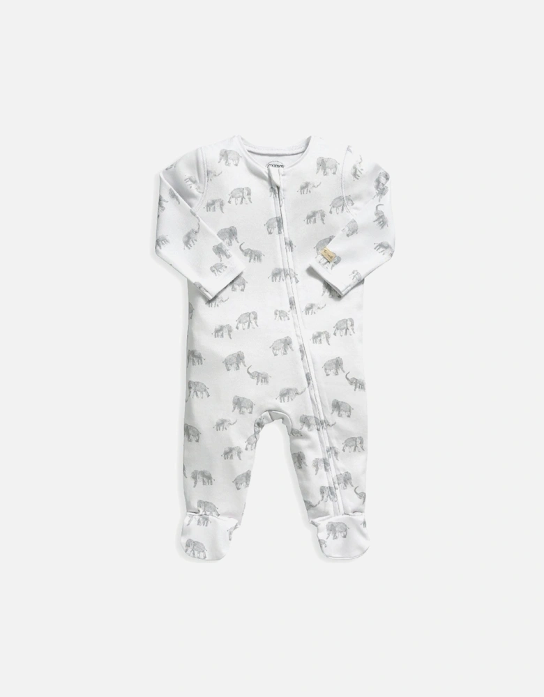 Baby Unisex Elephant Print Sleepsuit - White