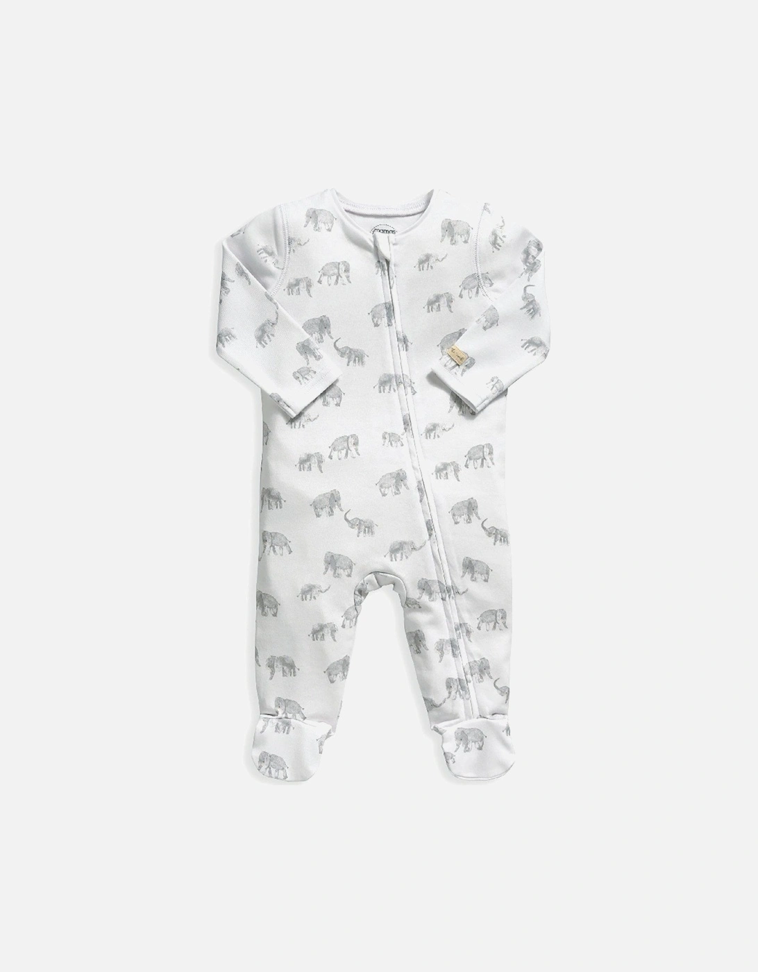 Baby Unisex Elephant Print Sleepsuit - White, 2 of 1