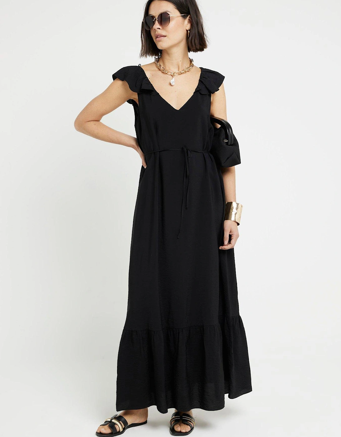 Frilly Belted Maxi Dress - Black, 6 of 5