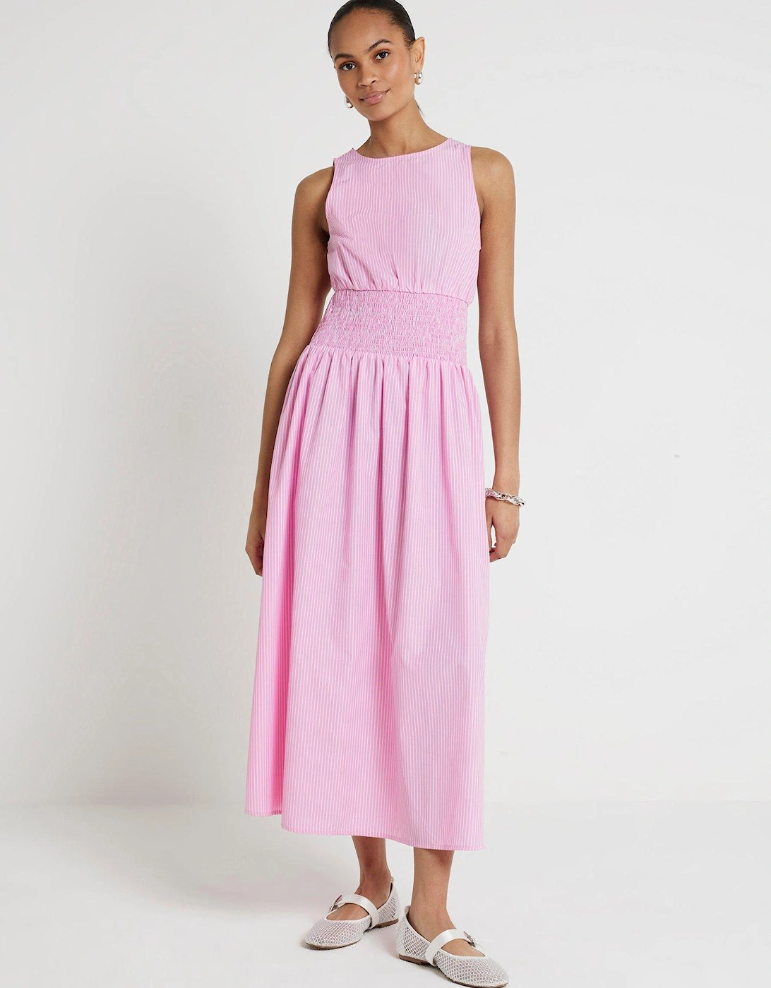 Shirred Waist Midi Dress - Pink, 6 of 5