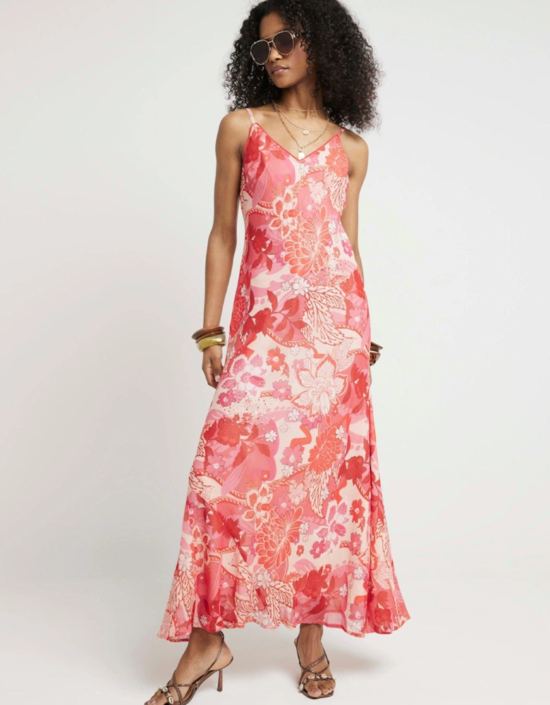 Floral Embellished Slip Dress - Pink