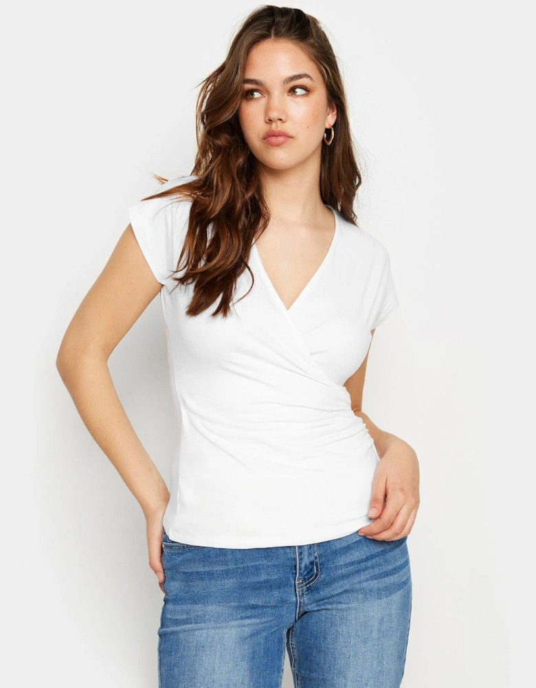 Tall White Grown On Sleeve Wrap Top
