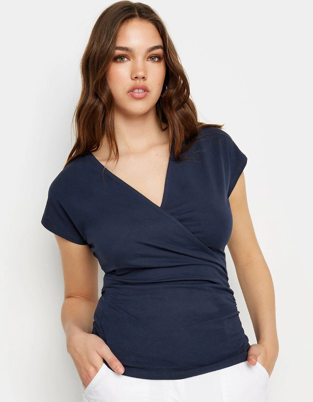 Tall Navy Grown On Sleeve Wrap Top, 2 of 1