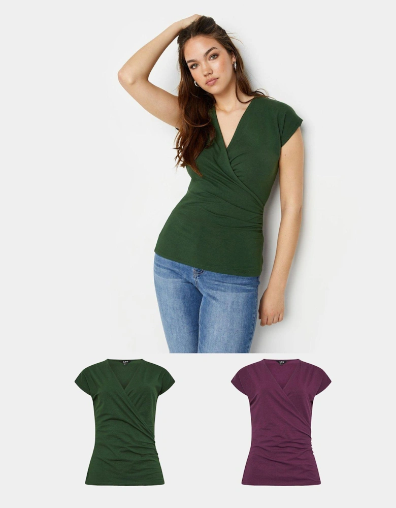 Tall 2 Pack Grown On Sleeve Wrap Top Green/berry