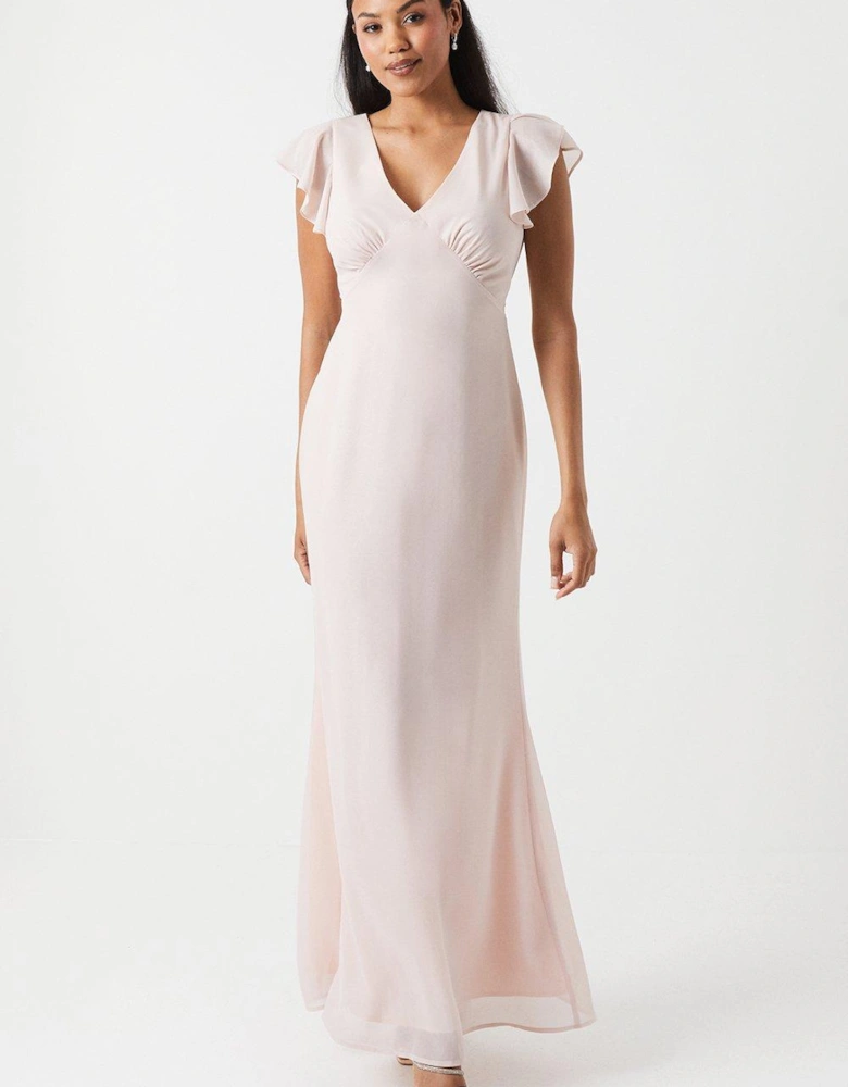 Shimmer Chiffon Angel Sleeve Bridesmaids Maxi Dress