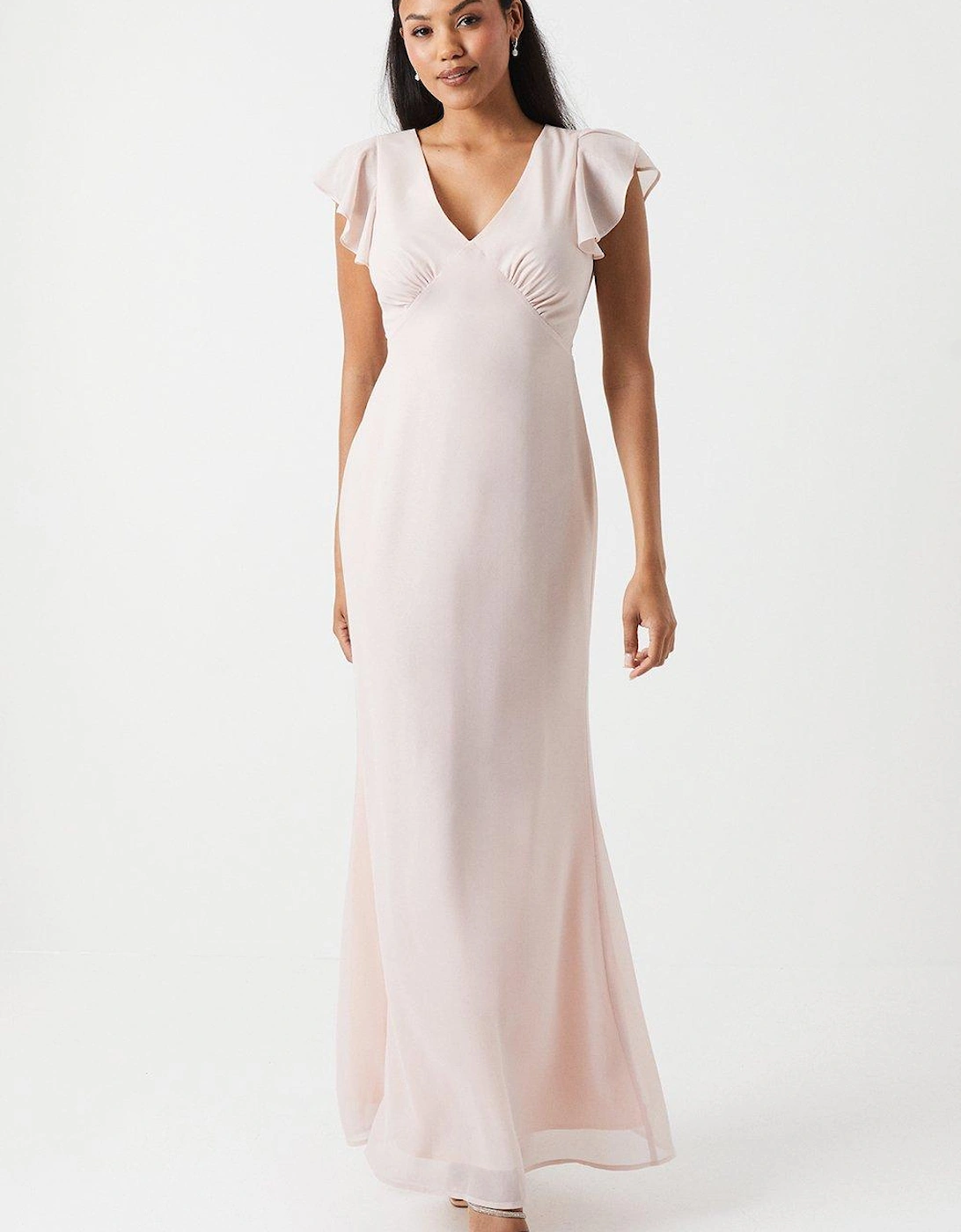 Shimmer Chiffon Angel Sleeve Bridesmaids Maxi Dress, 6 of 5