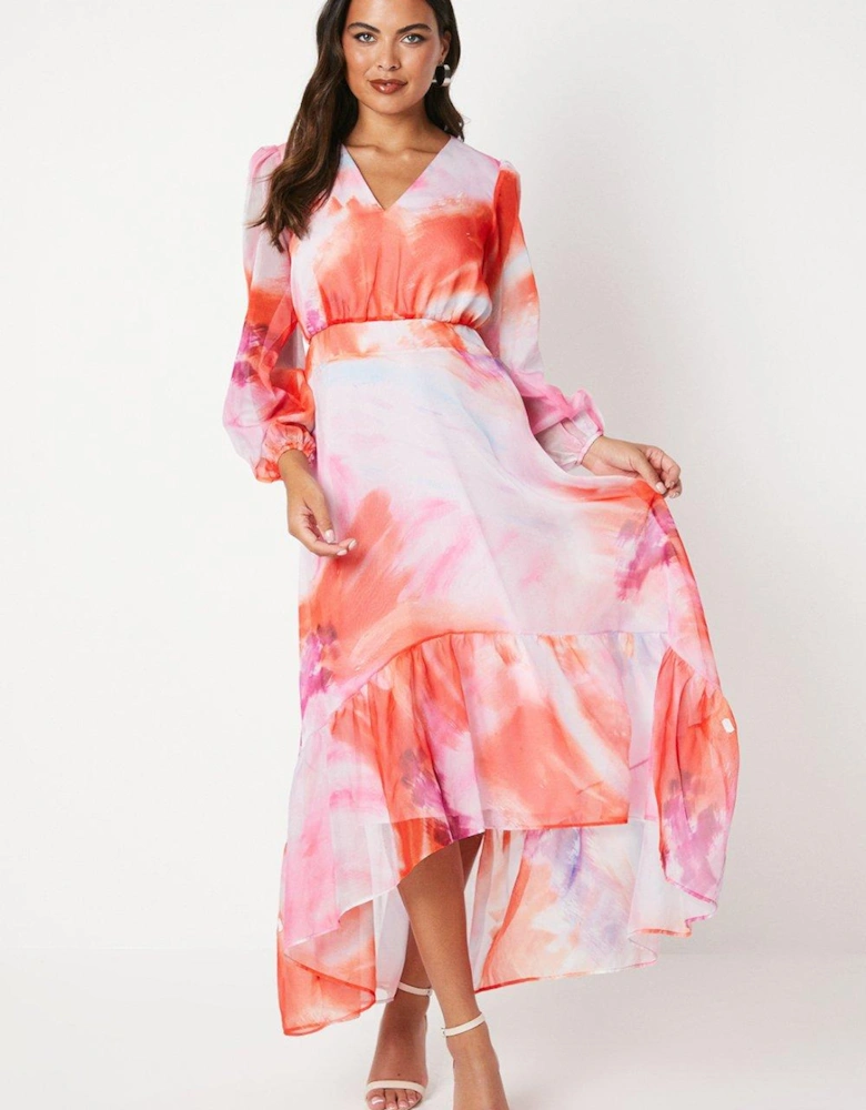 Printed Blouson Sleeve Midaxi Dress