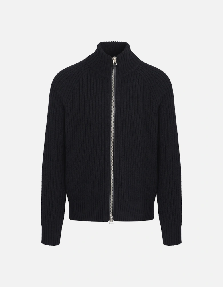 Wool Cashmere Raglan Zip Through Sweater Black