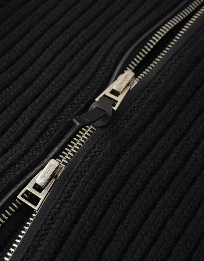 Wool Cashmere Raglan Zip Through Sweater Black