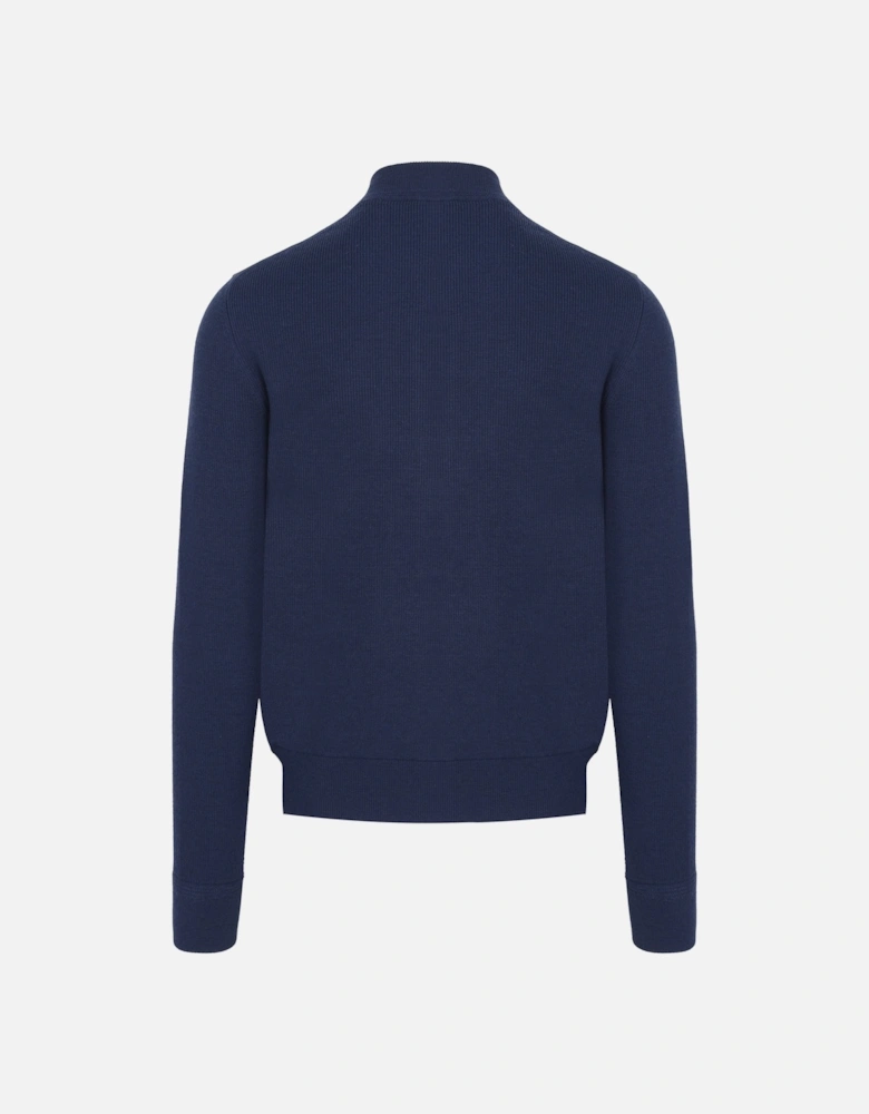 Suede Front Merino Zip Sweater Blue