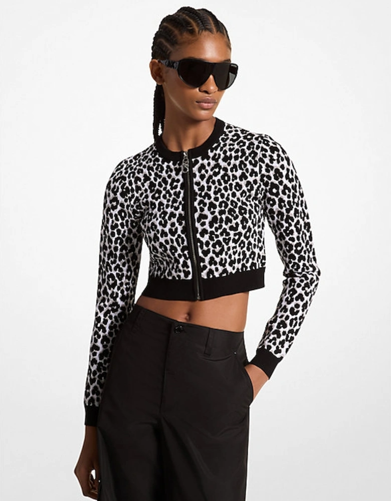 Leopard Jacquard Knit Zip Cardigan